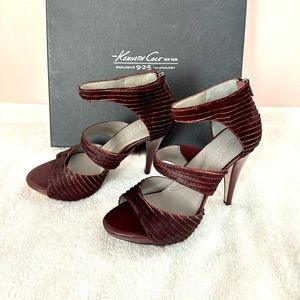 Kenneth Cole New York burgundy wine leather platform high heels sandals 6.5 M